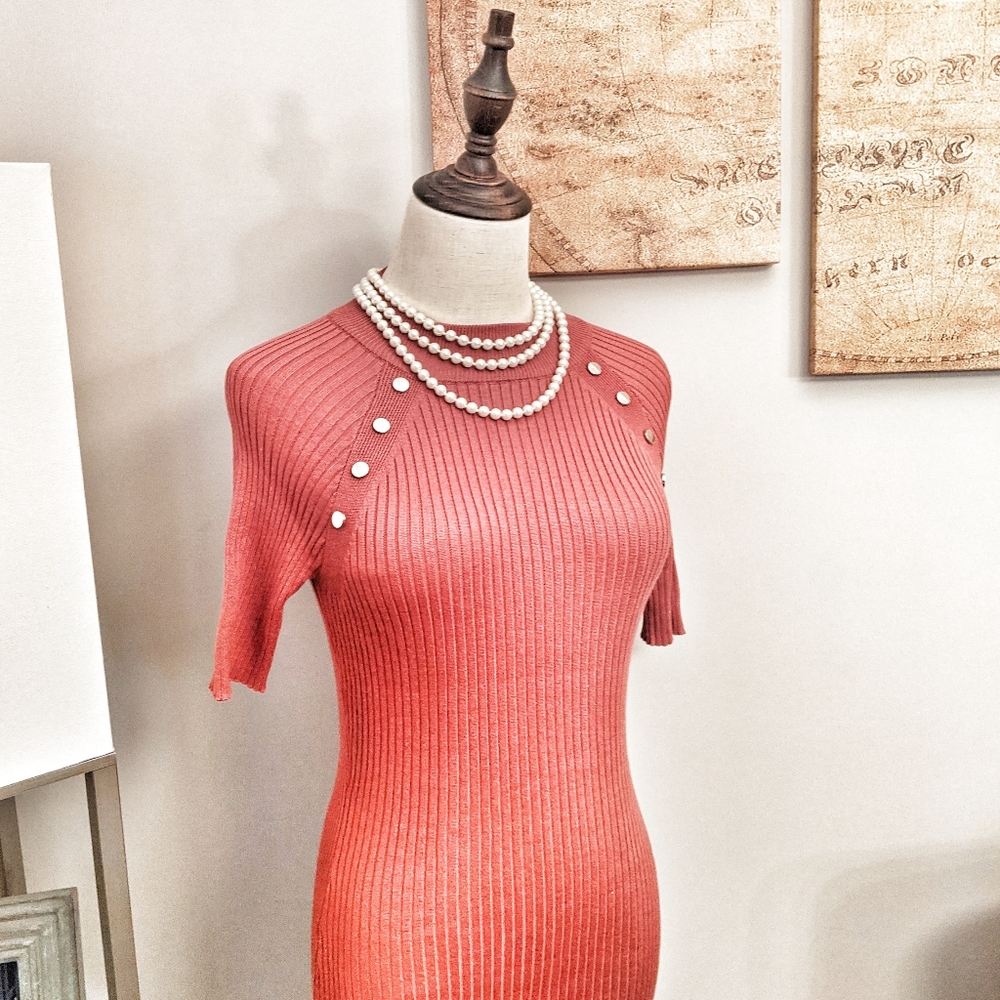 Studded Silver Heavy Metal Burnt Orange Sweater Dress Above the Knee Dress - Picture 8 of 9